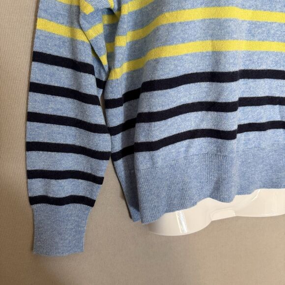 Magaschoni 100% Cashmere Sweater Medium Preppy Blue Striped Womens Crew Neck New - Picture 2 of 9